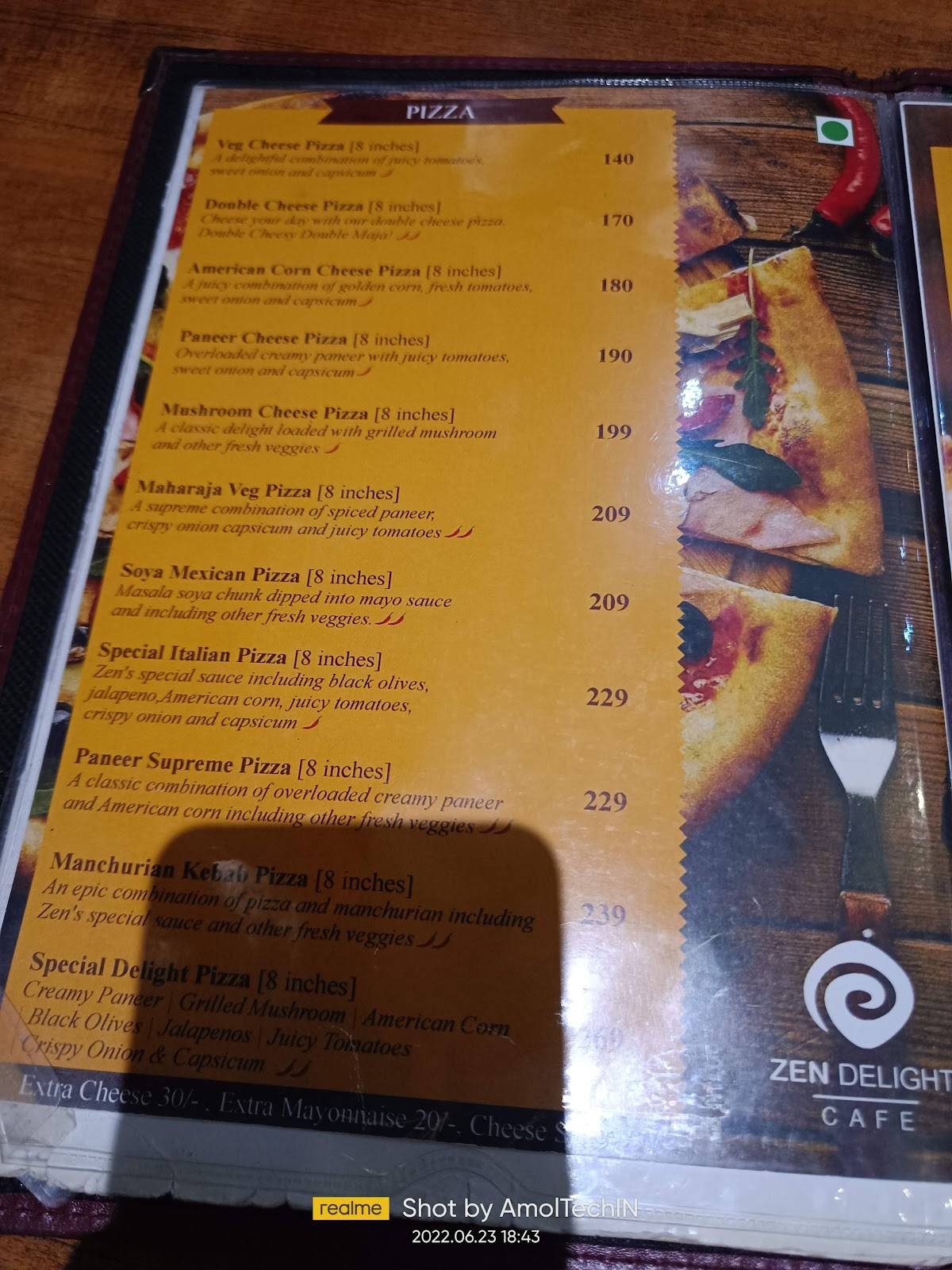 Zen Delight Cafe menu