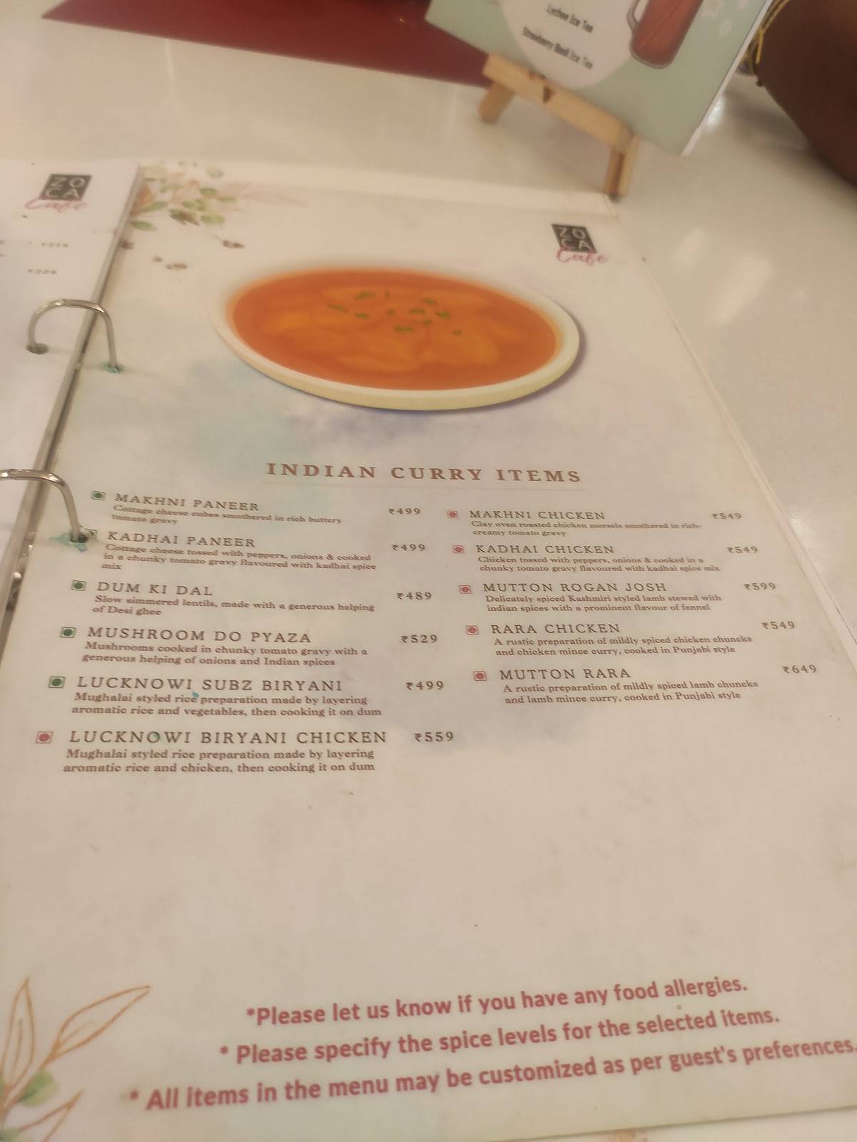 Zoca Cafe Mohali menu