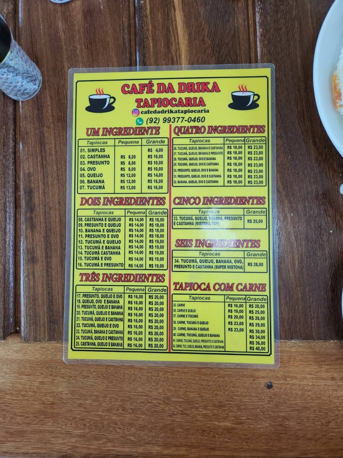 Café Regional Da Drika cardápio