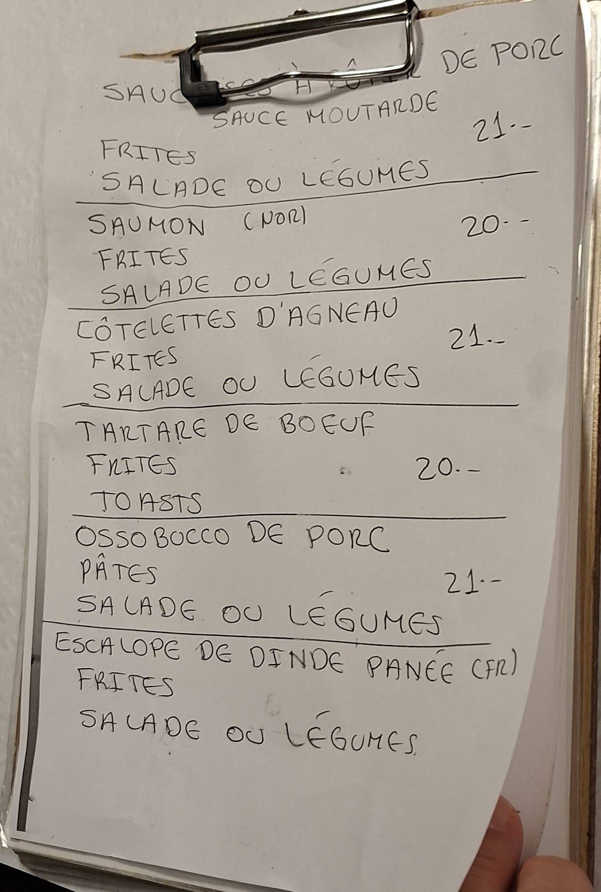 Menu di Café de la Limite 