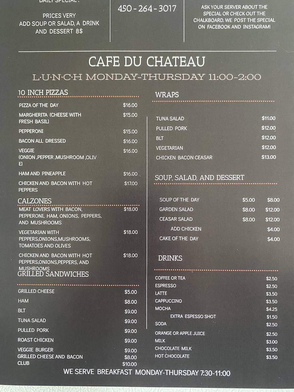 Menu de Café du Château 2005