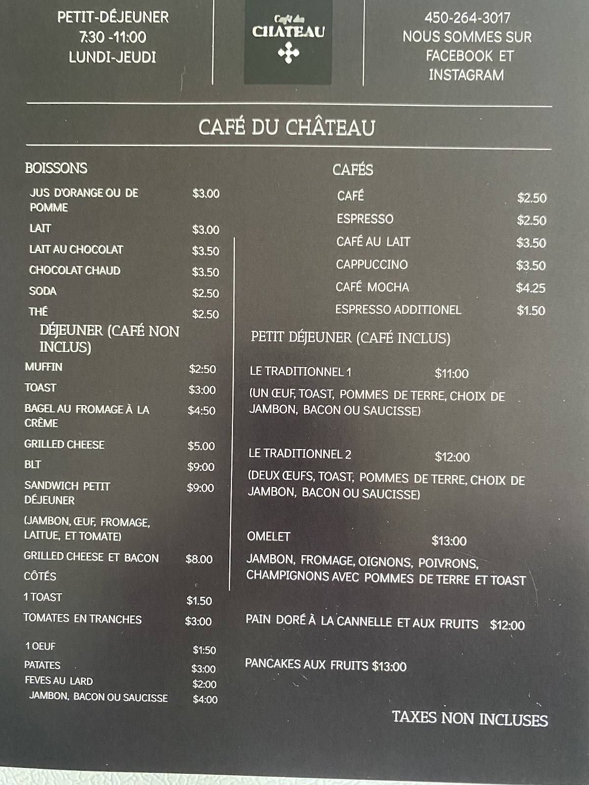 Menu de Café du Château 2005