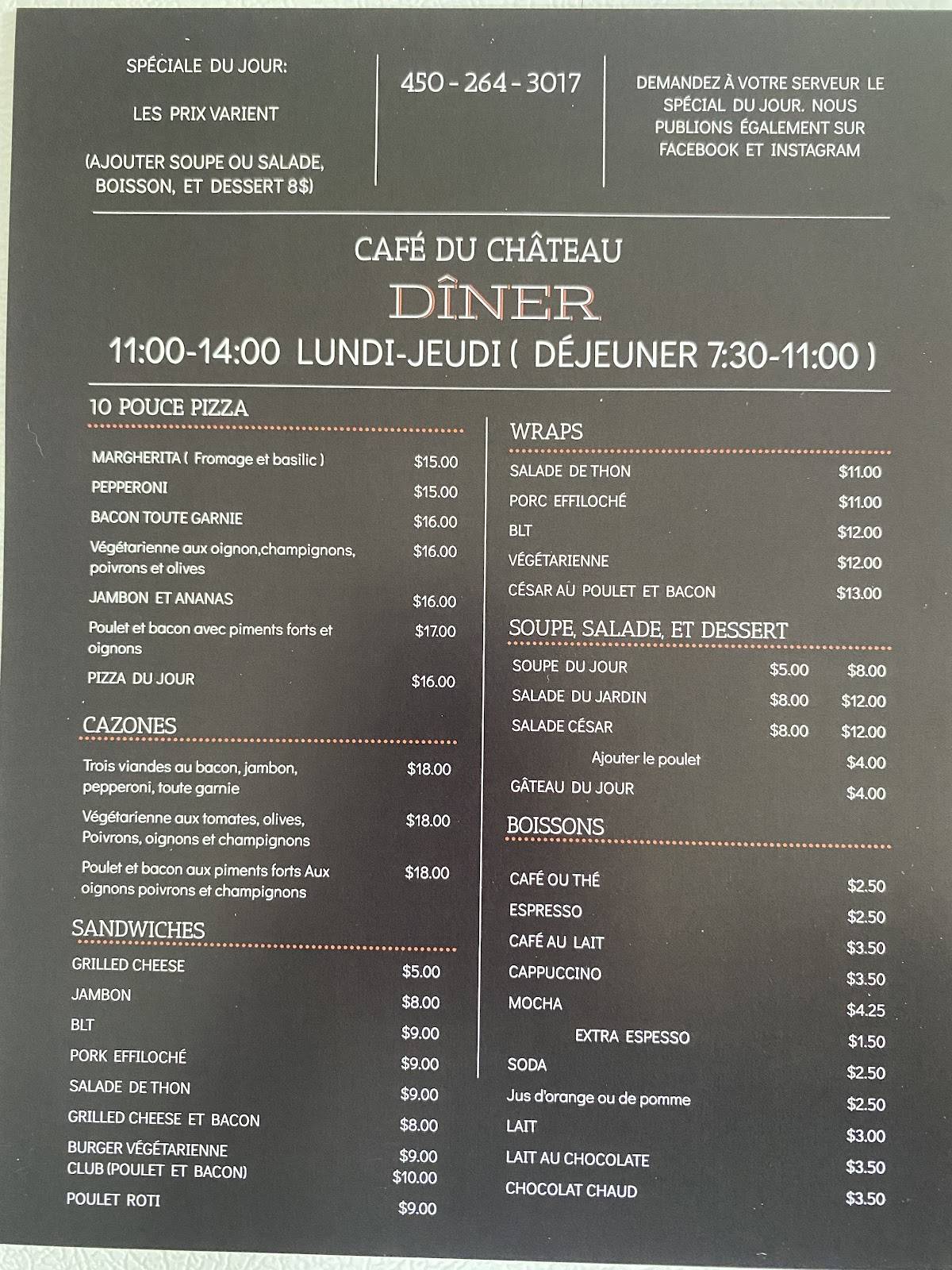 Menu de Café du Château 2005