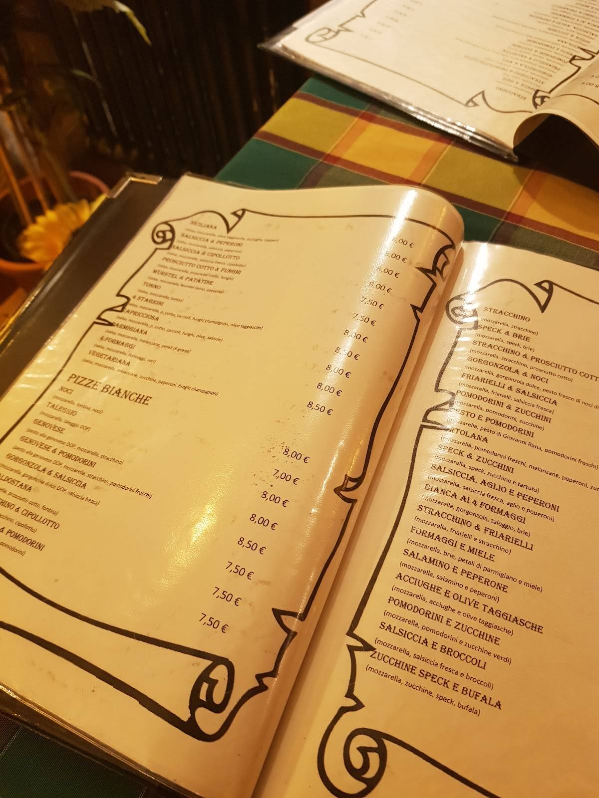 Menu di Pizzeria vecchio Caffè Cavour 