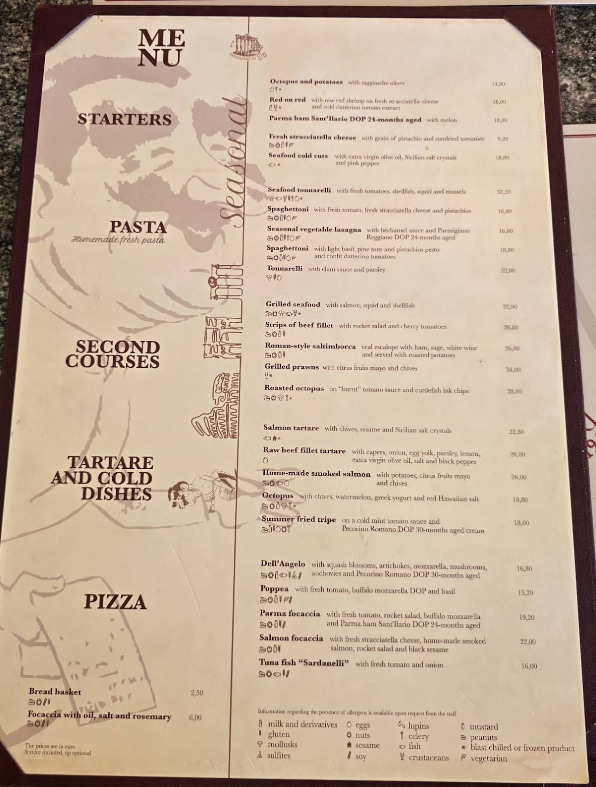 Menu di Angelino "ai Fori" dal 1947 