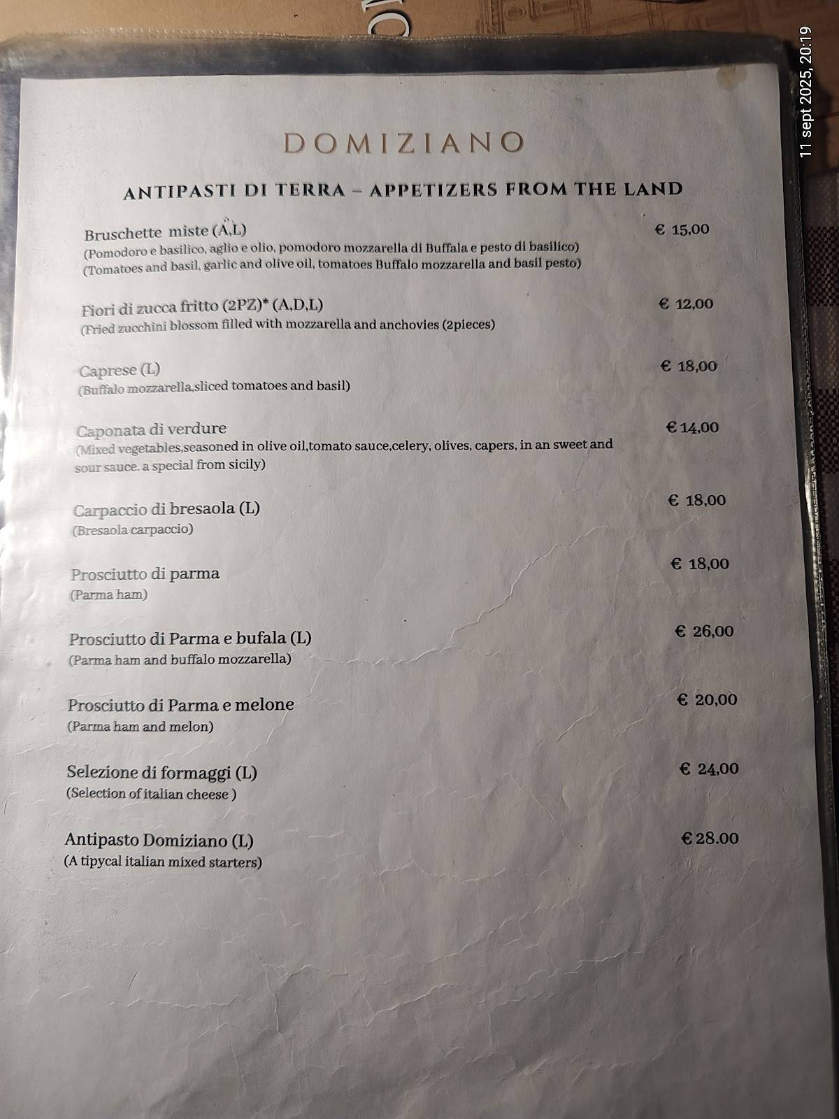 Menu di Caffè Domiziano 
