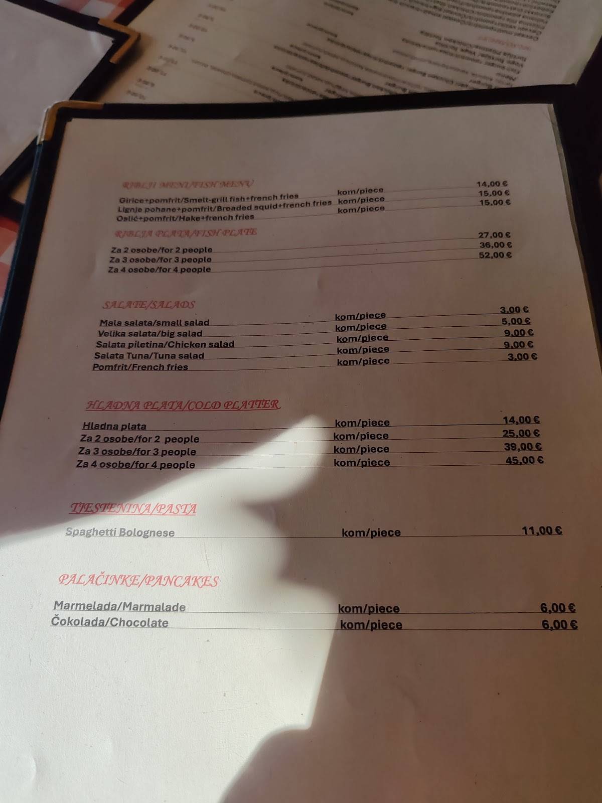 Menu di Caffe Zora 