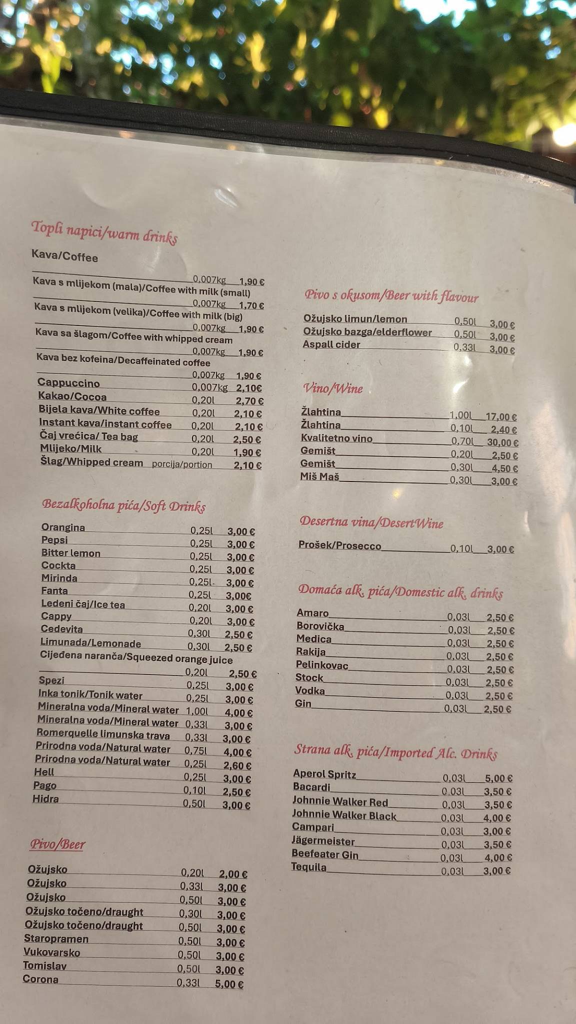 Menu di Caffe Zora 