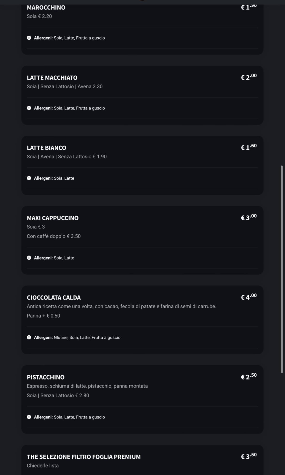 Menu di Caffetteria Rocca 