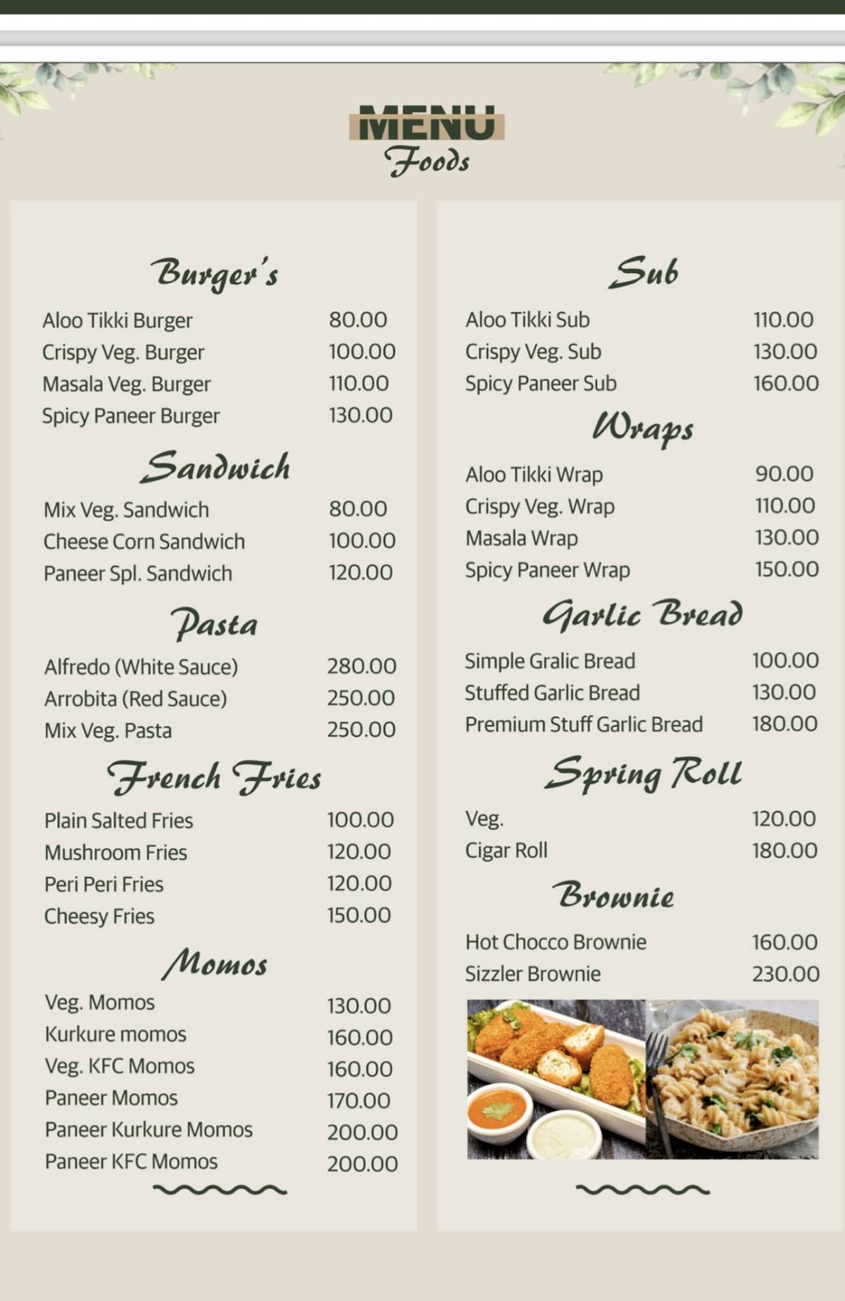 Cake Break Cafe menu