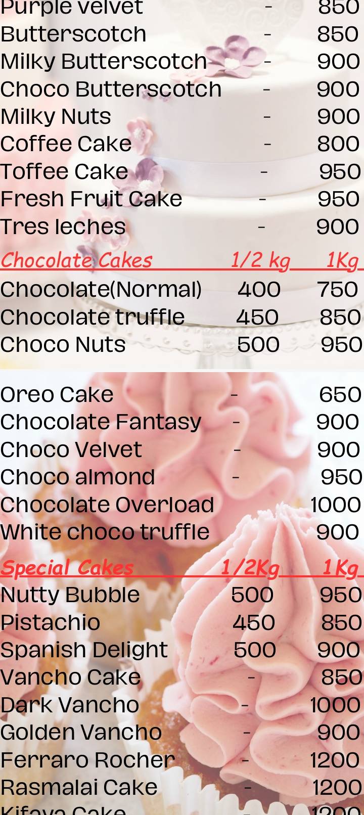 Cakery - Homemade bakes by Manju menu