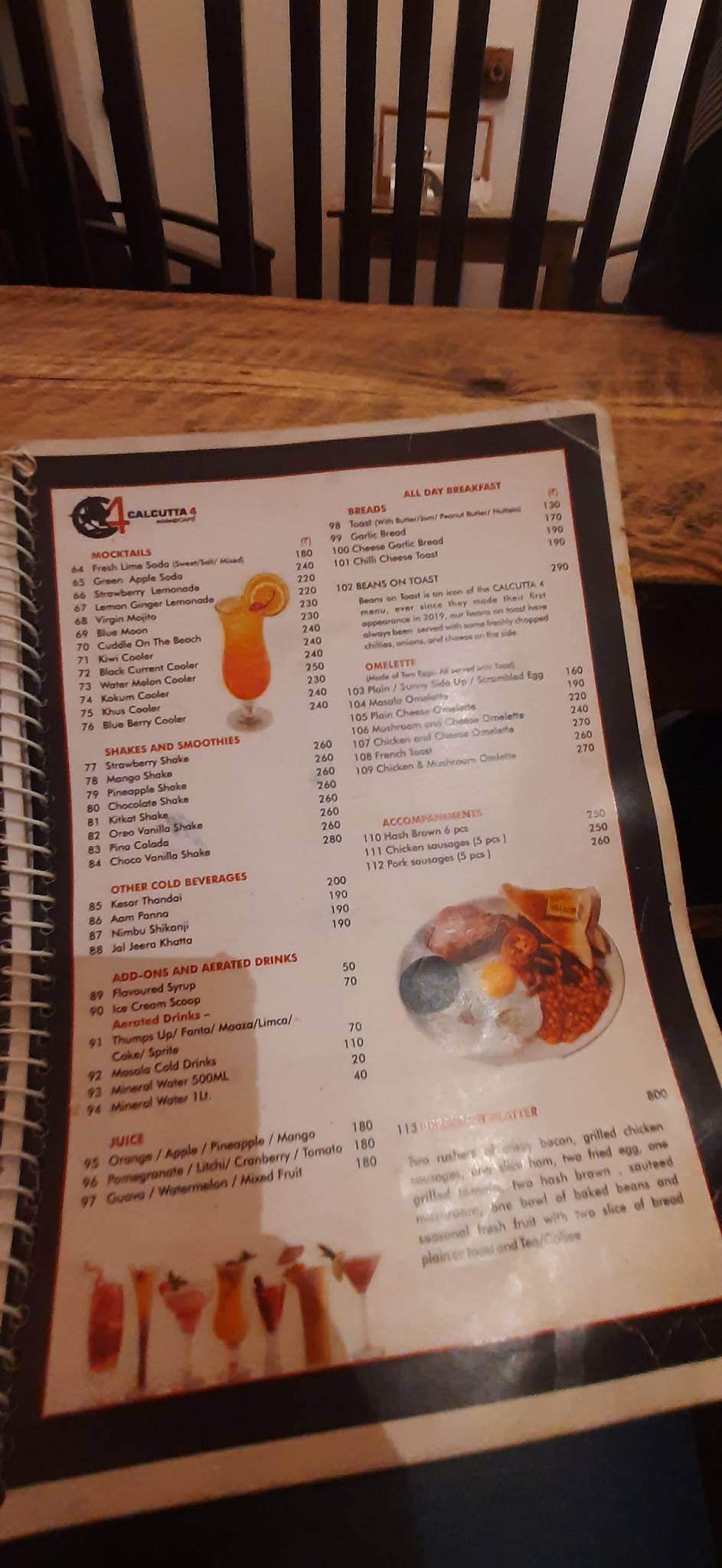 Calcutta 4 menu