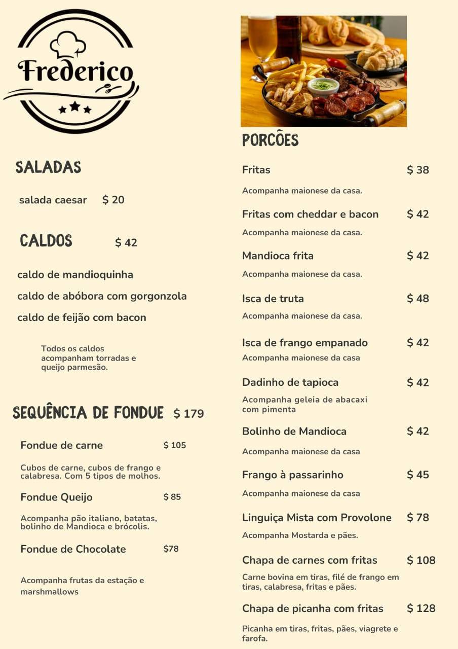 Frederico restaurante cardápio
