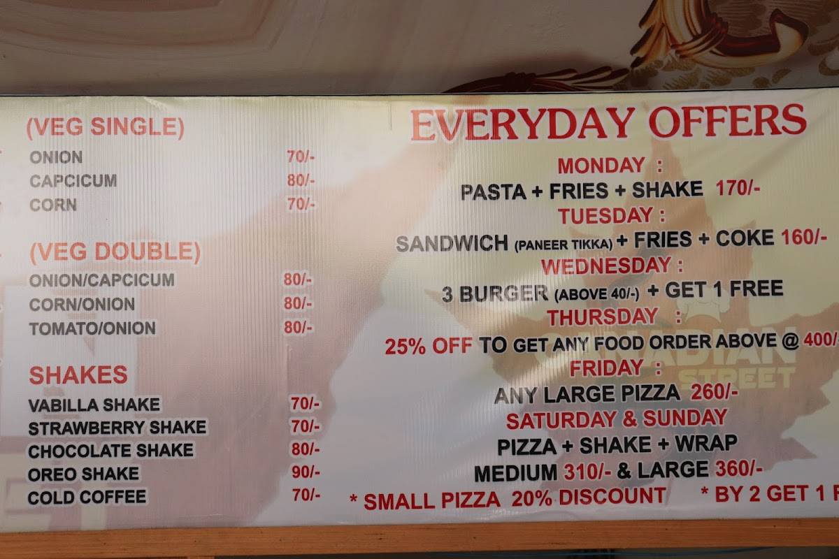 Canadian Street - Family Restaurants in Raikot Non Vegetarian Restaurant Pizza Restaurant Pasta Restaurant in Raikot menu