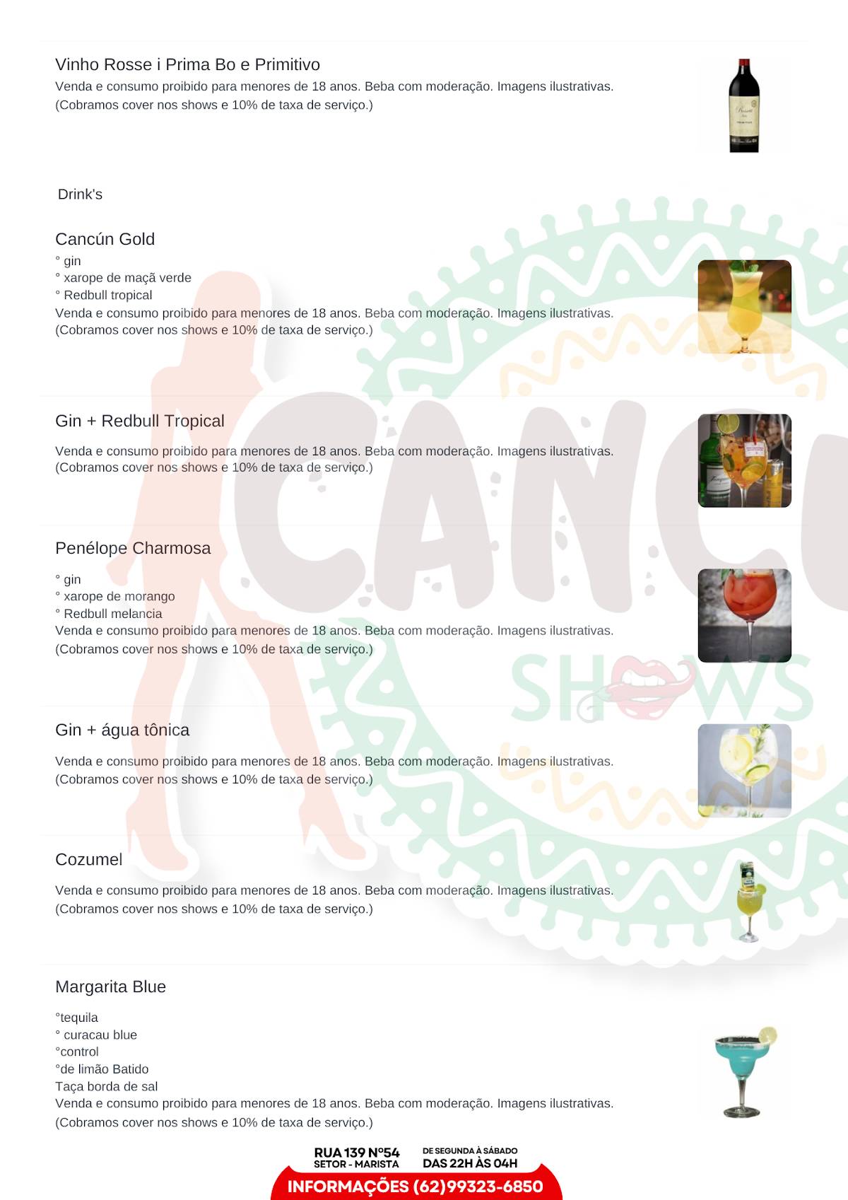 Cancun Shows cardápio