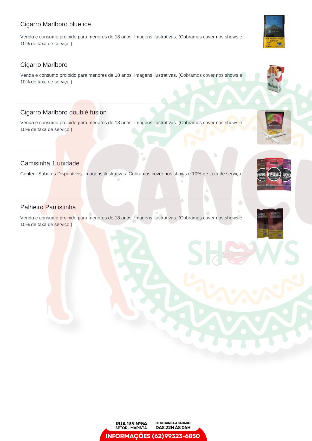Cancun Shows cardápio