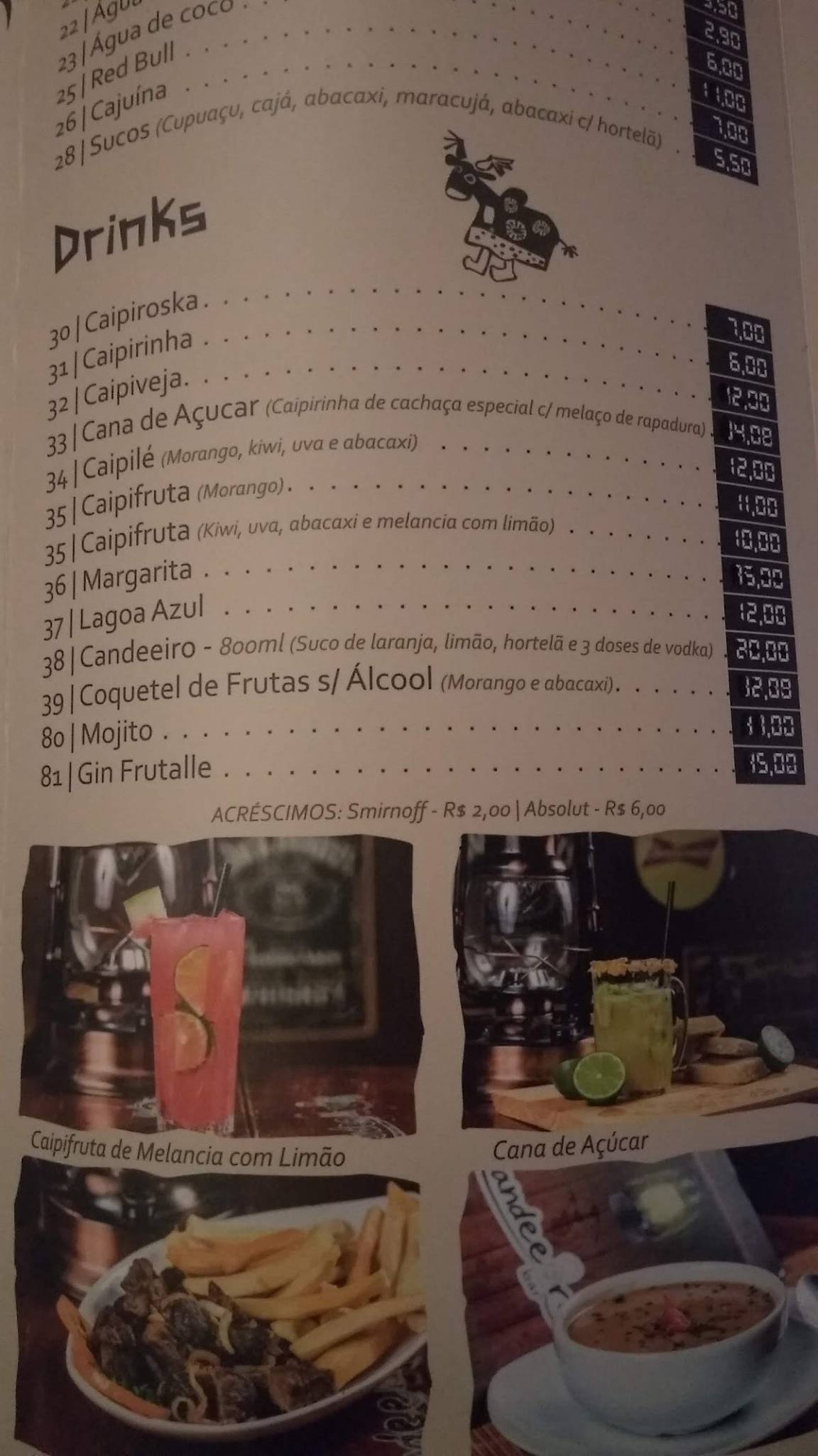 Candeeiro Bar cardápio