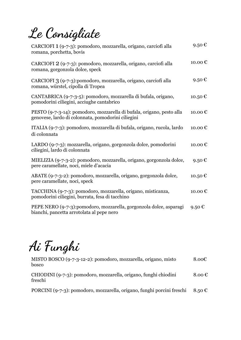 Menu di Pizzeria Basso 