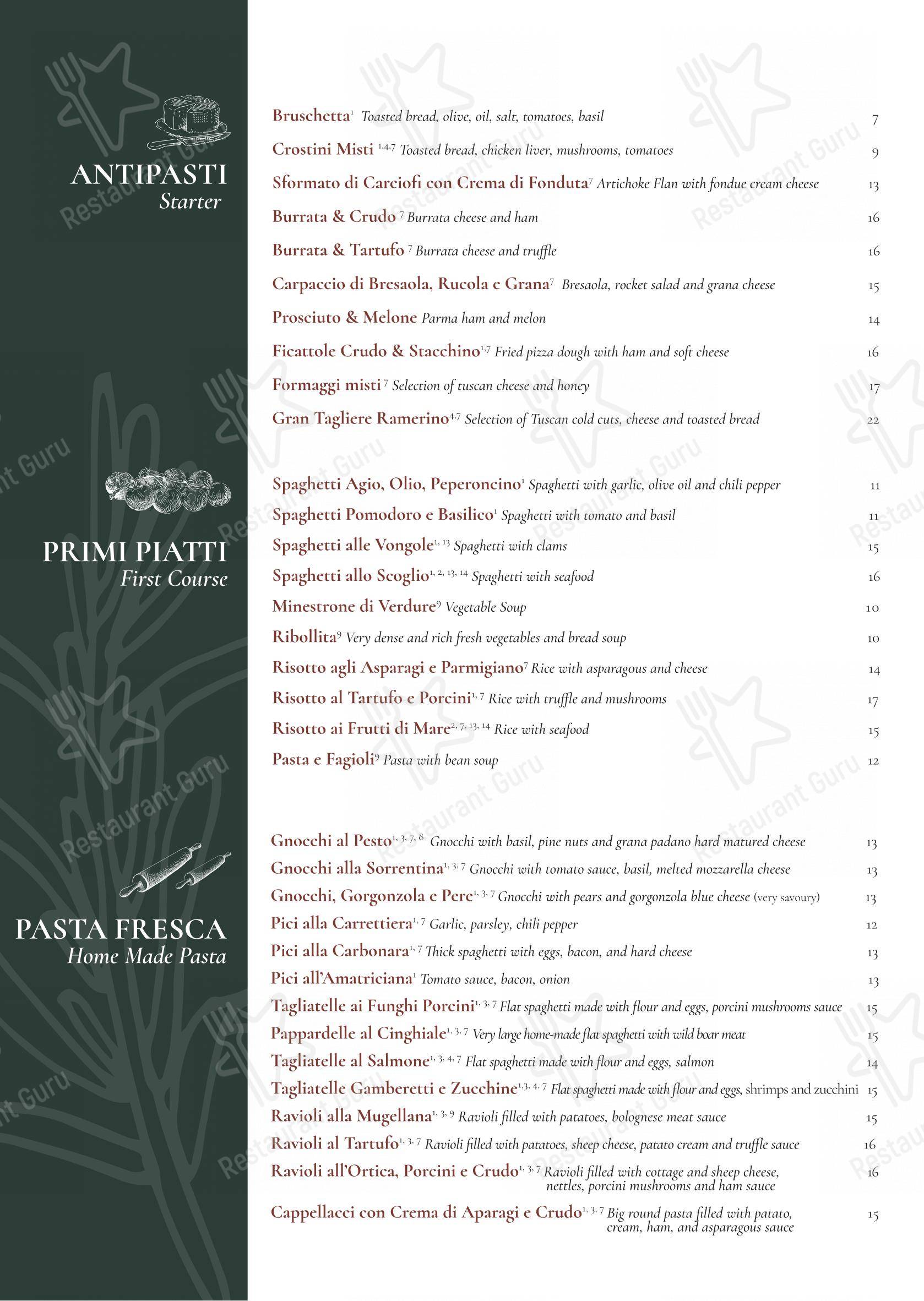 Menu di Canto del Ramerino - Menu