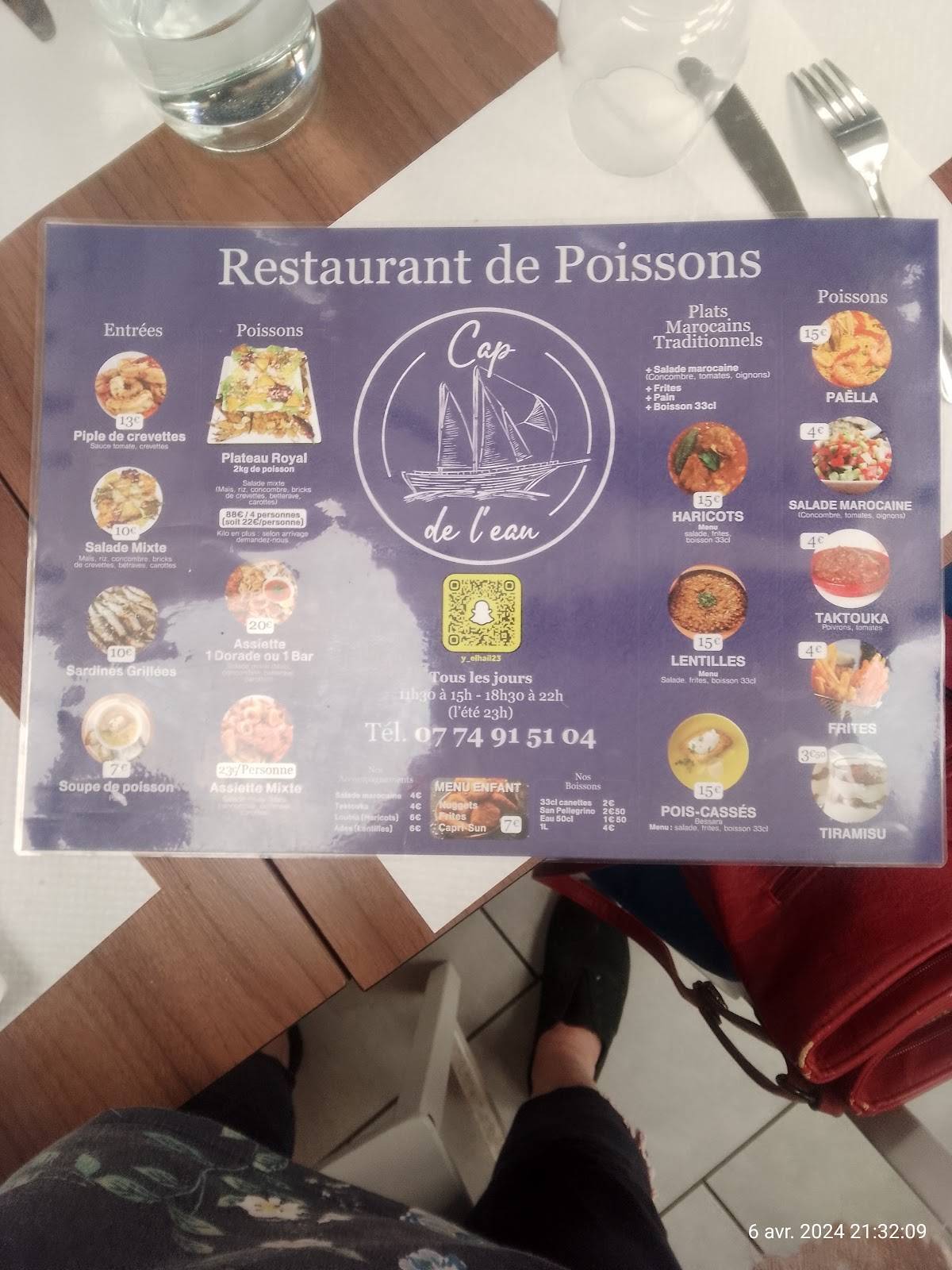 Menu de Cap de l’eau