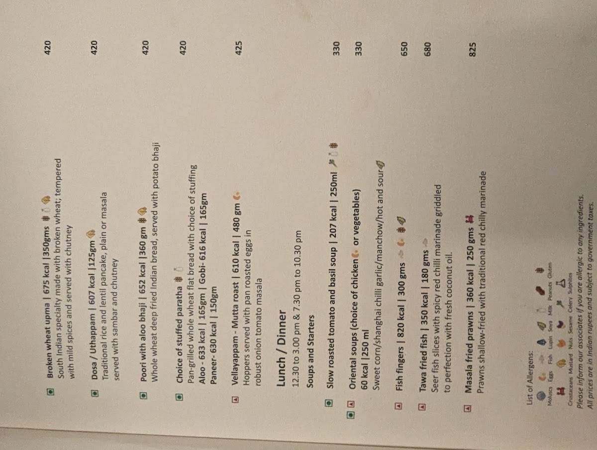 Cape Comorin menu