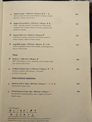 Cape Comorin menu