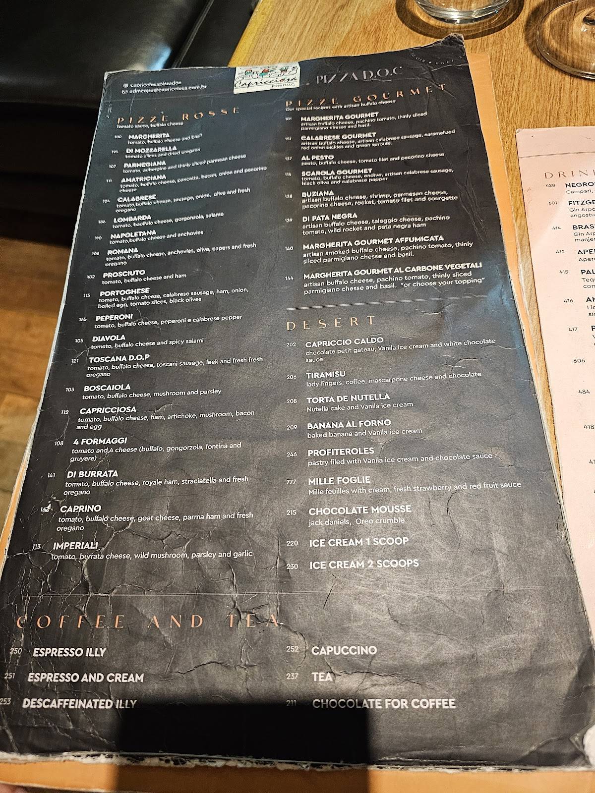 Capricciosa cardápio