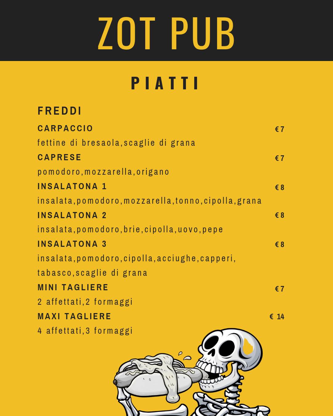 Menu di Zot! Pub Risto Bar 
