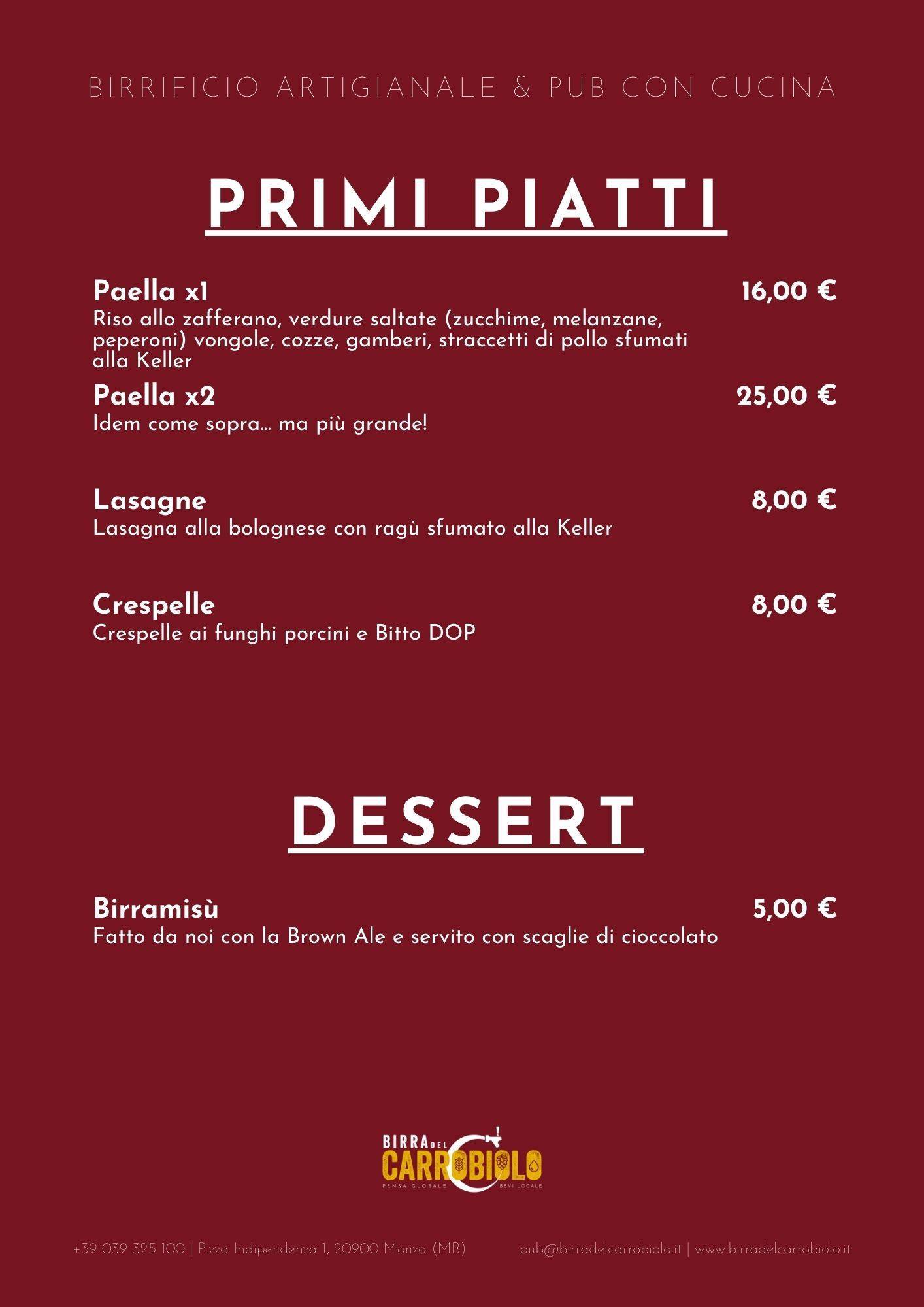 Menu di Carrobiolo Brewpub 