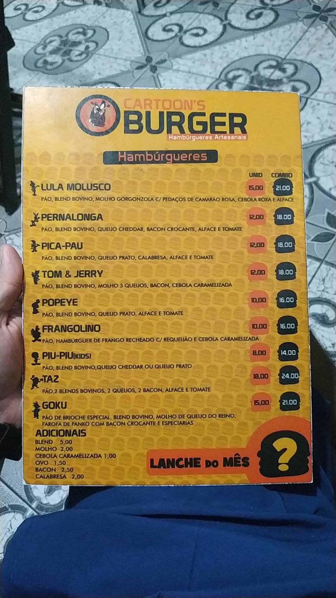 Cartoon Burguer cardápio