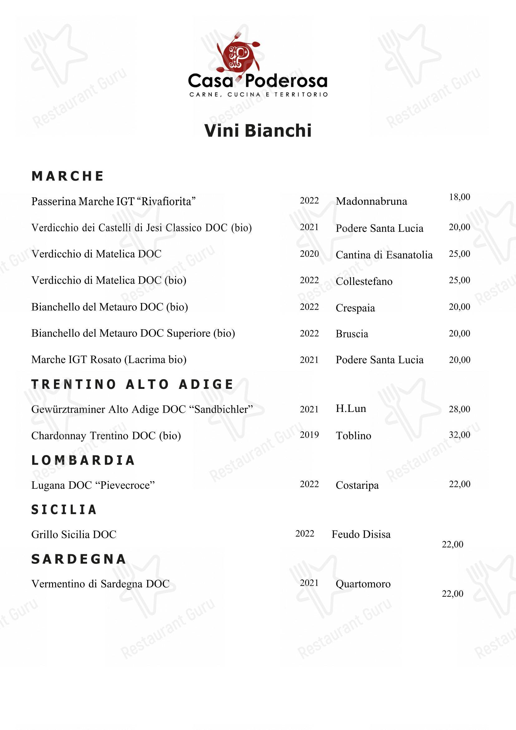 Menu pour Casa Poderosa dans Pesaro