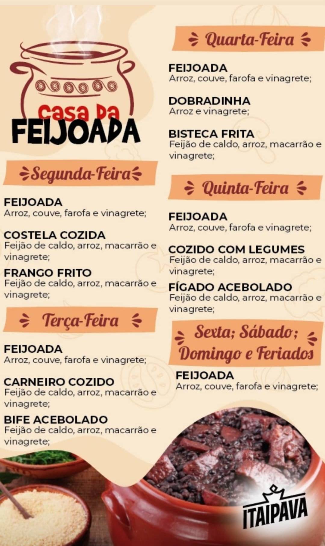 Casa da Feijoada cardápio