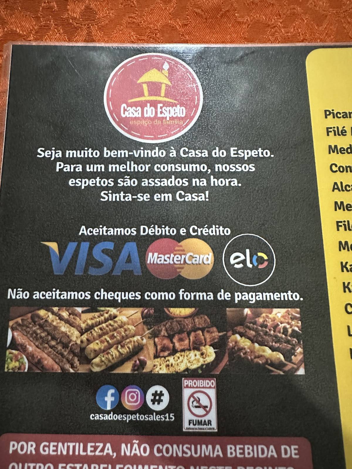 Casa do Espeto cardápio