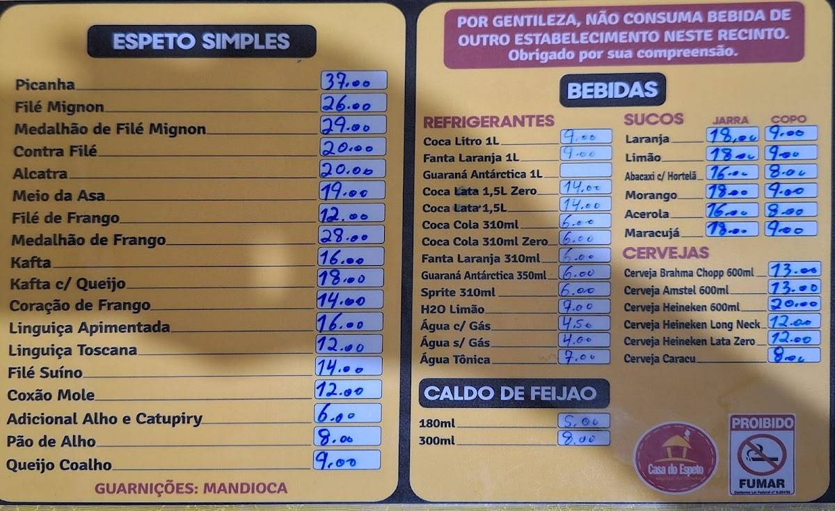 Casa do Espeto cardápio