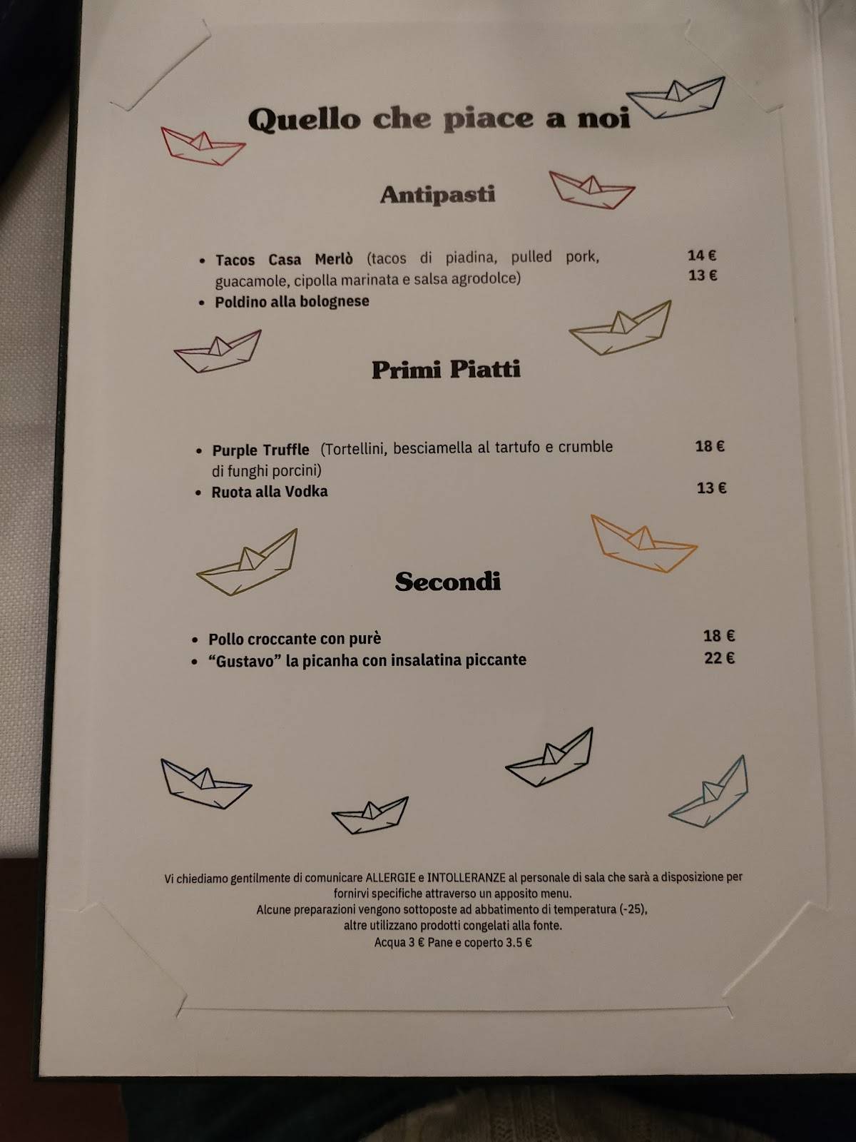 Menu di Trattoria Ristorante - Casamerlò 