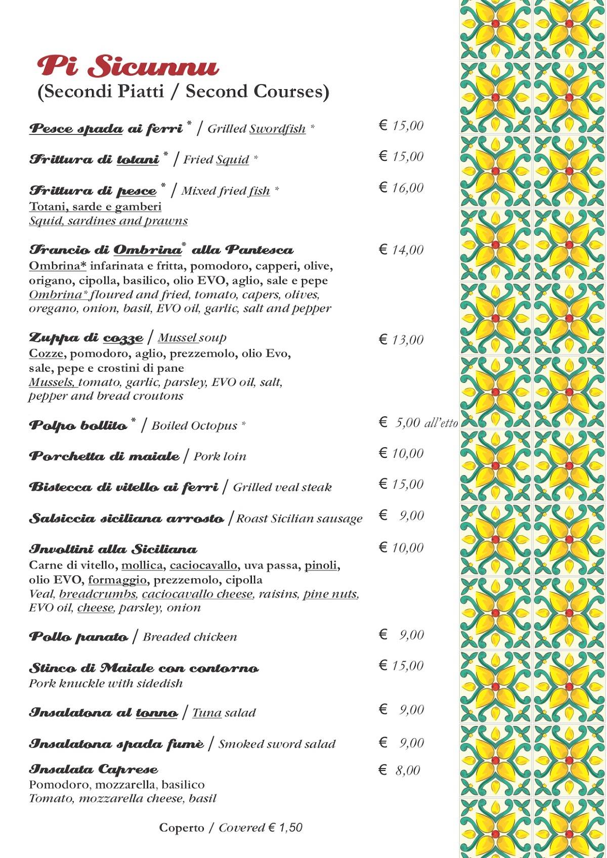 Menu di Rollo' Trattoria & Gastronomia Siciliana 