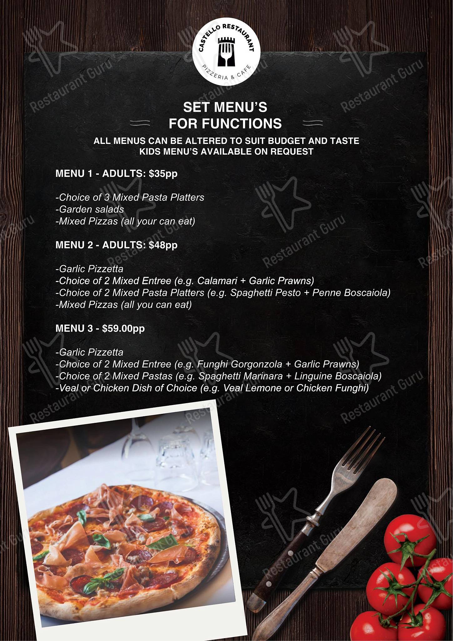 Menu at Castello Restaurant, Peakhurst