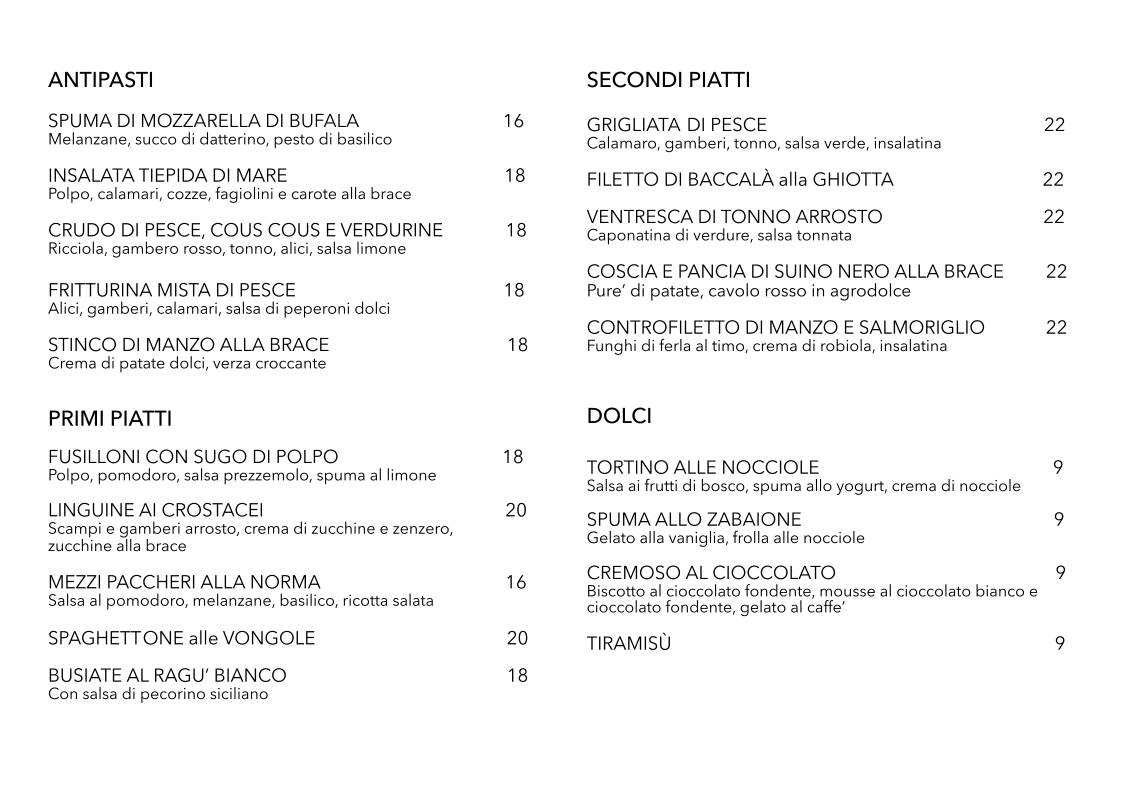Menu di sagré ristorante 