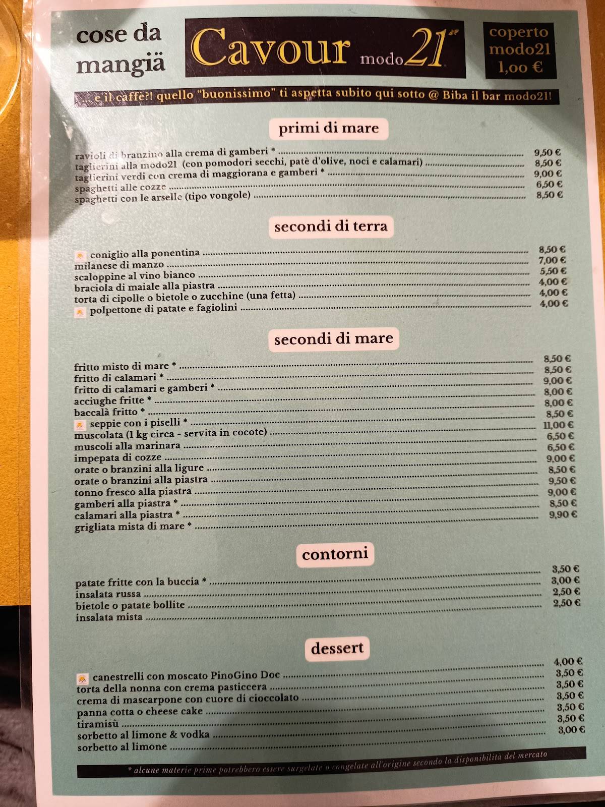 Menu di Cavour modo21 Trattoria Genovese 