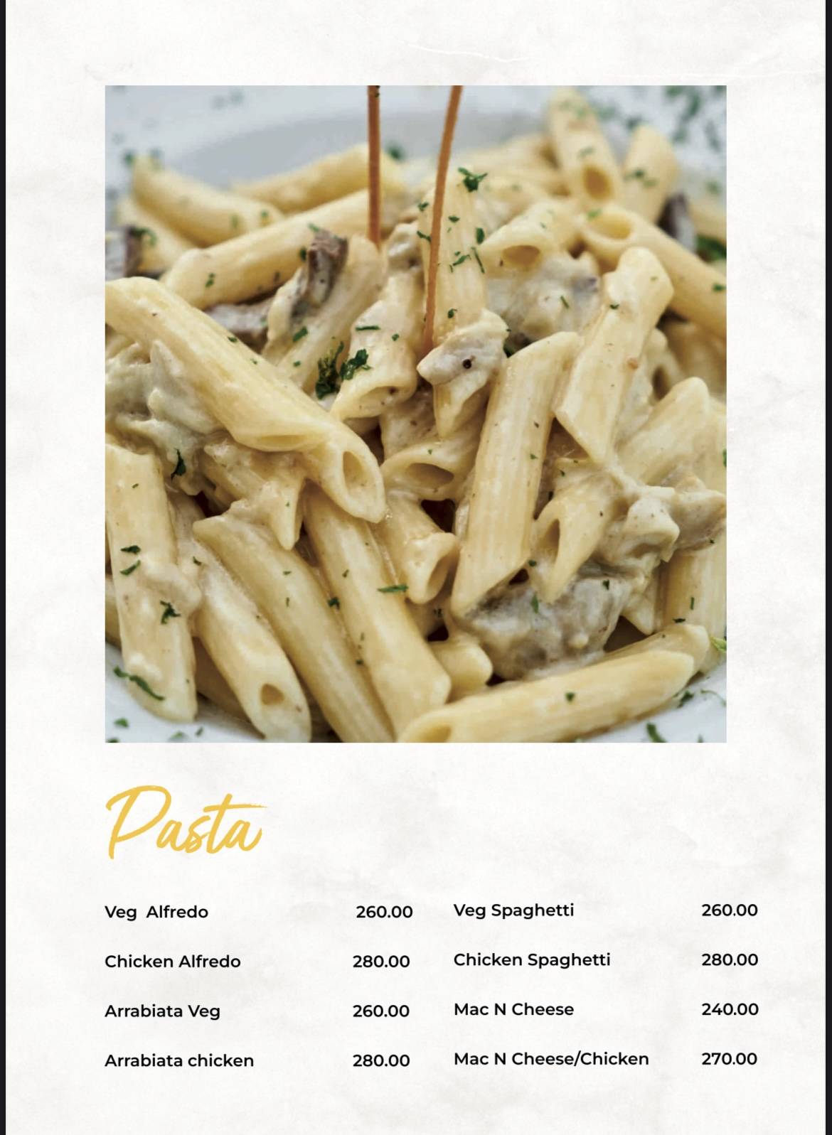 Caz Cafe menu