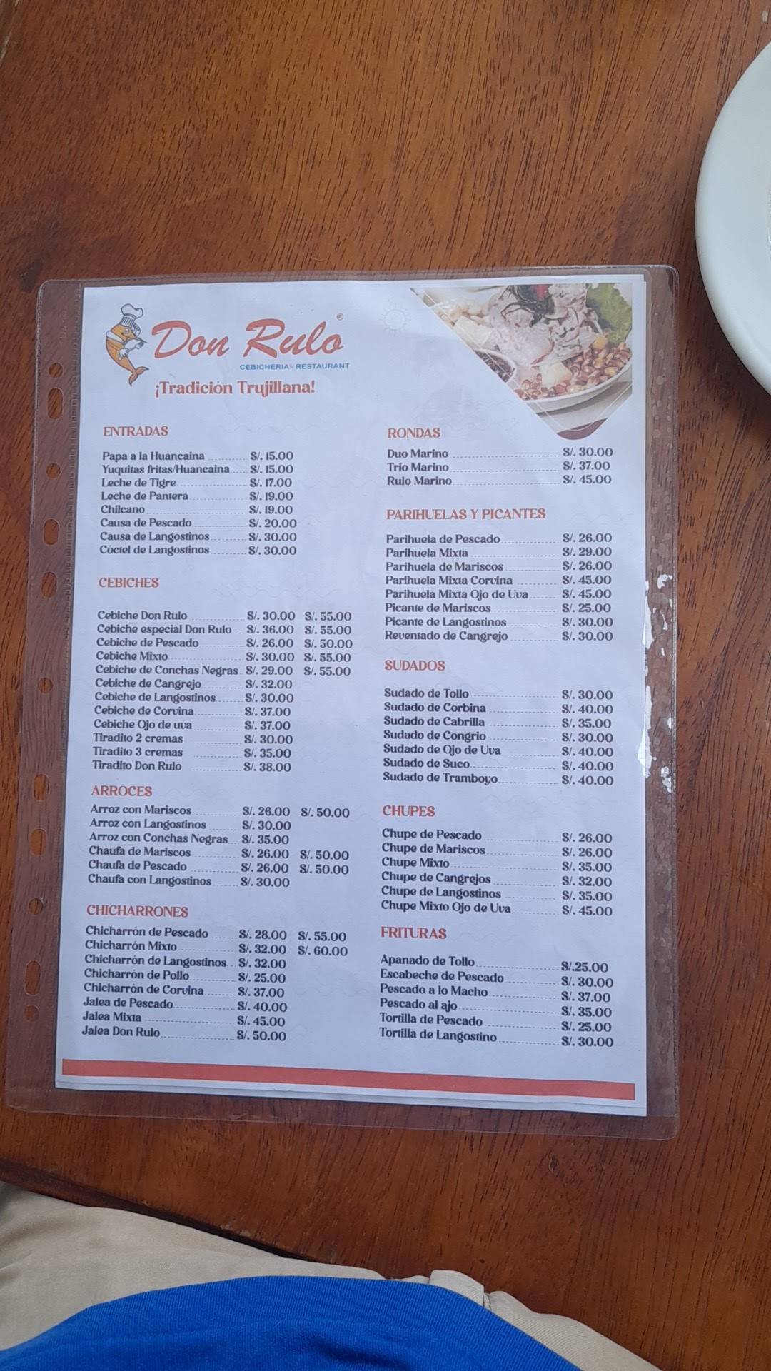 Carta de Restaurante y Cebicheria Don Rulo, Trujillo