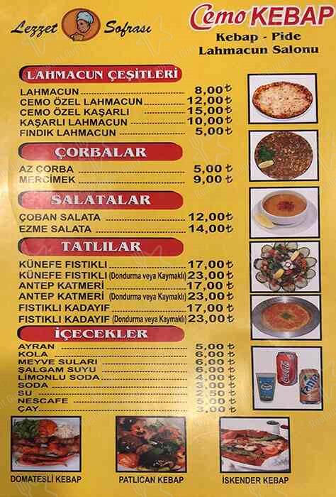 Menu de Cemo Kebap