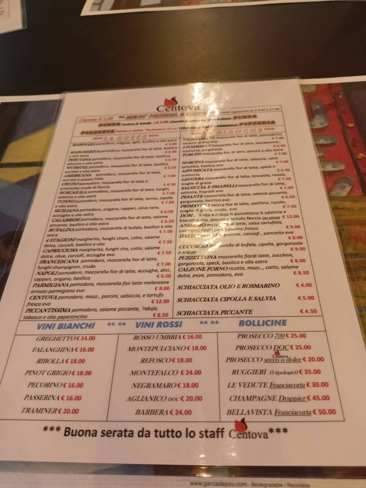 Menu di Centova Caffè S.r.l. 