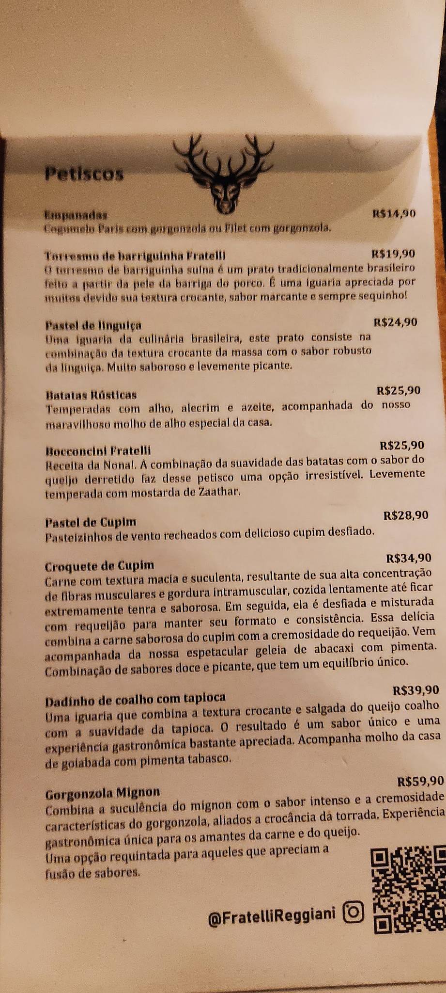 Cervejaria Fratelli Reggiani cardápio