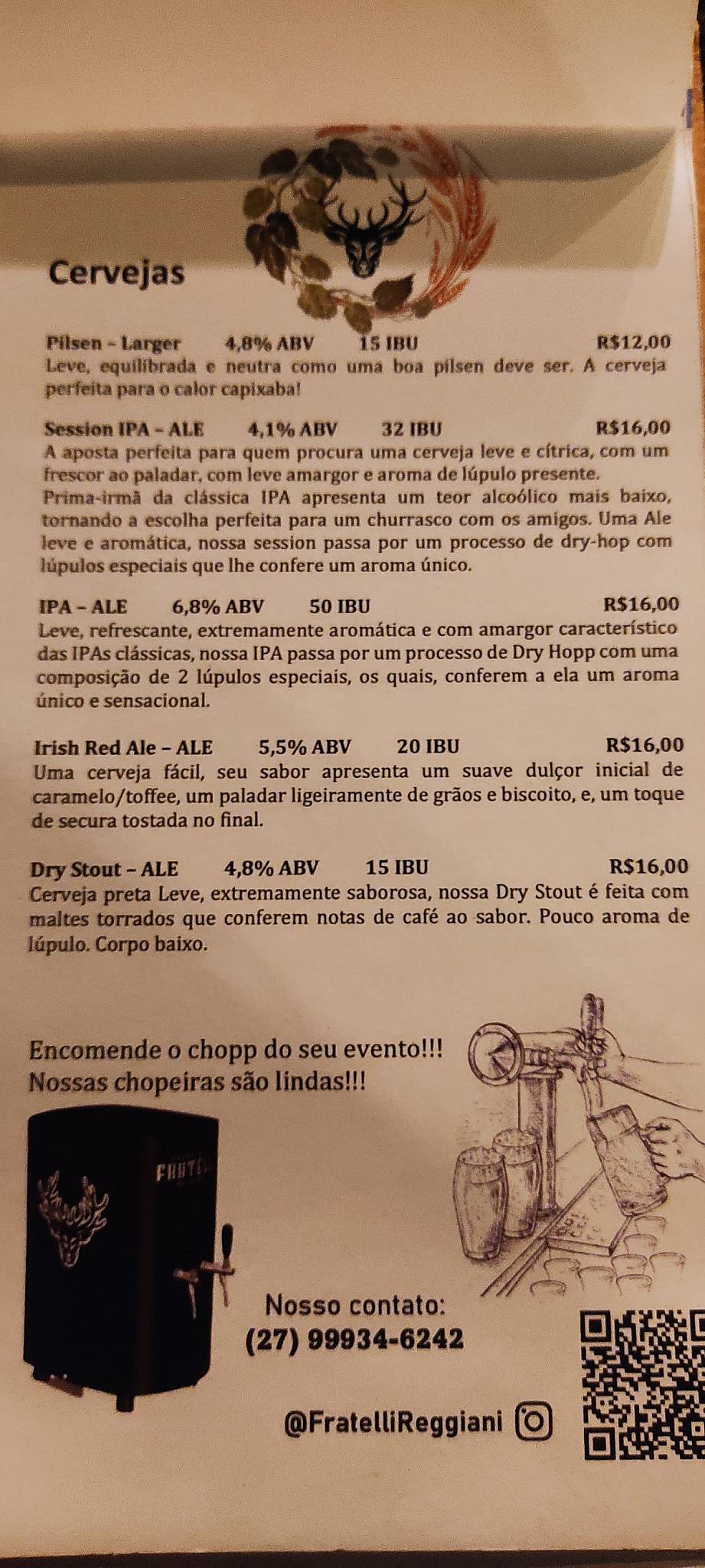 Cervejaria Fratelli Reggiani cardápio