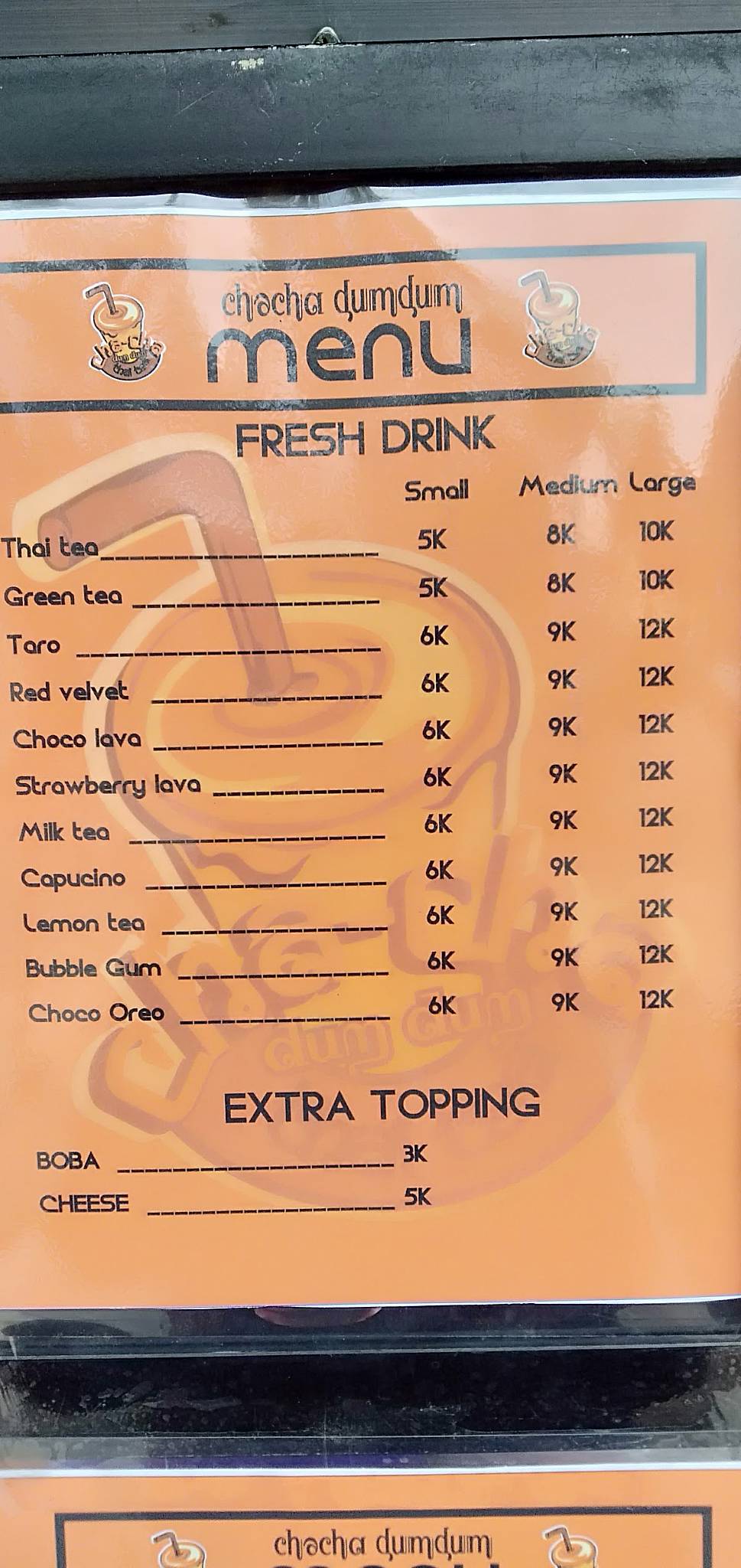 Carta del café Cha-cha dumdum thai tea, Soreang