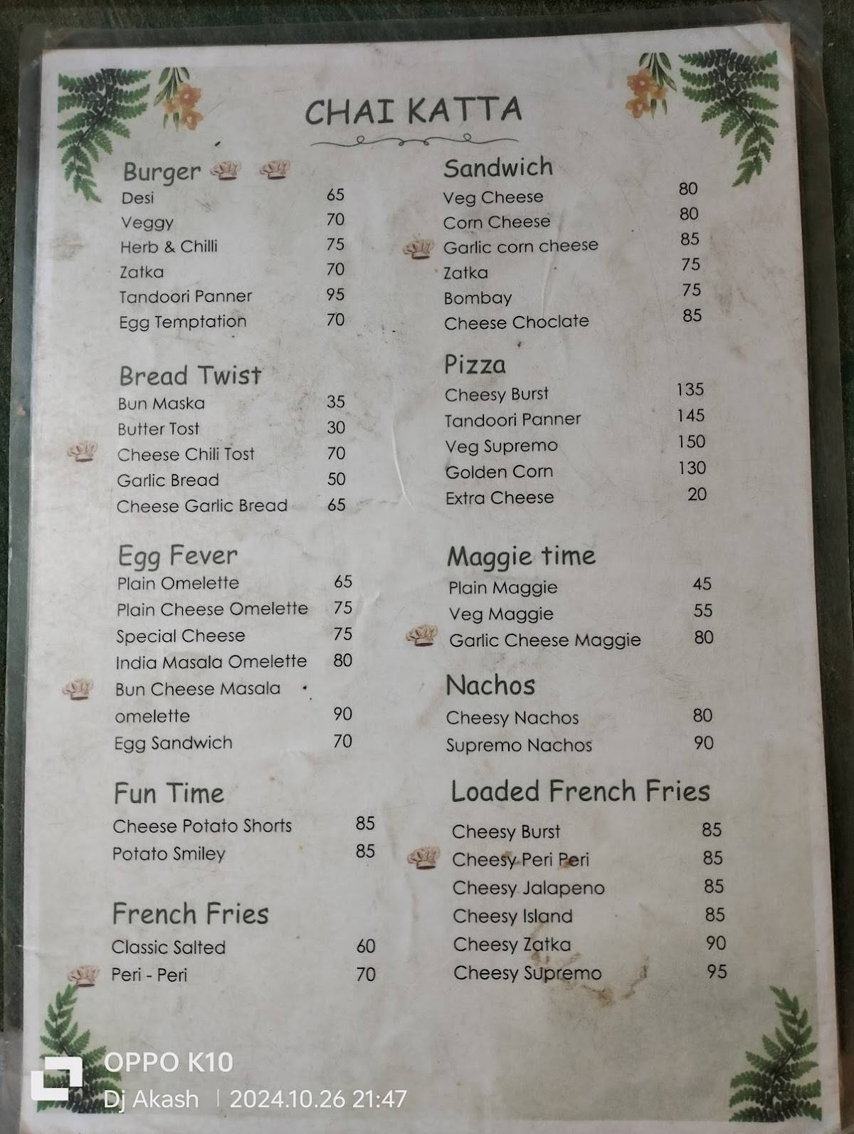Chai Katta menu