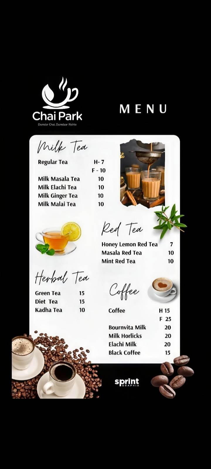 CHAI PARK menu