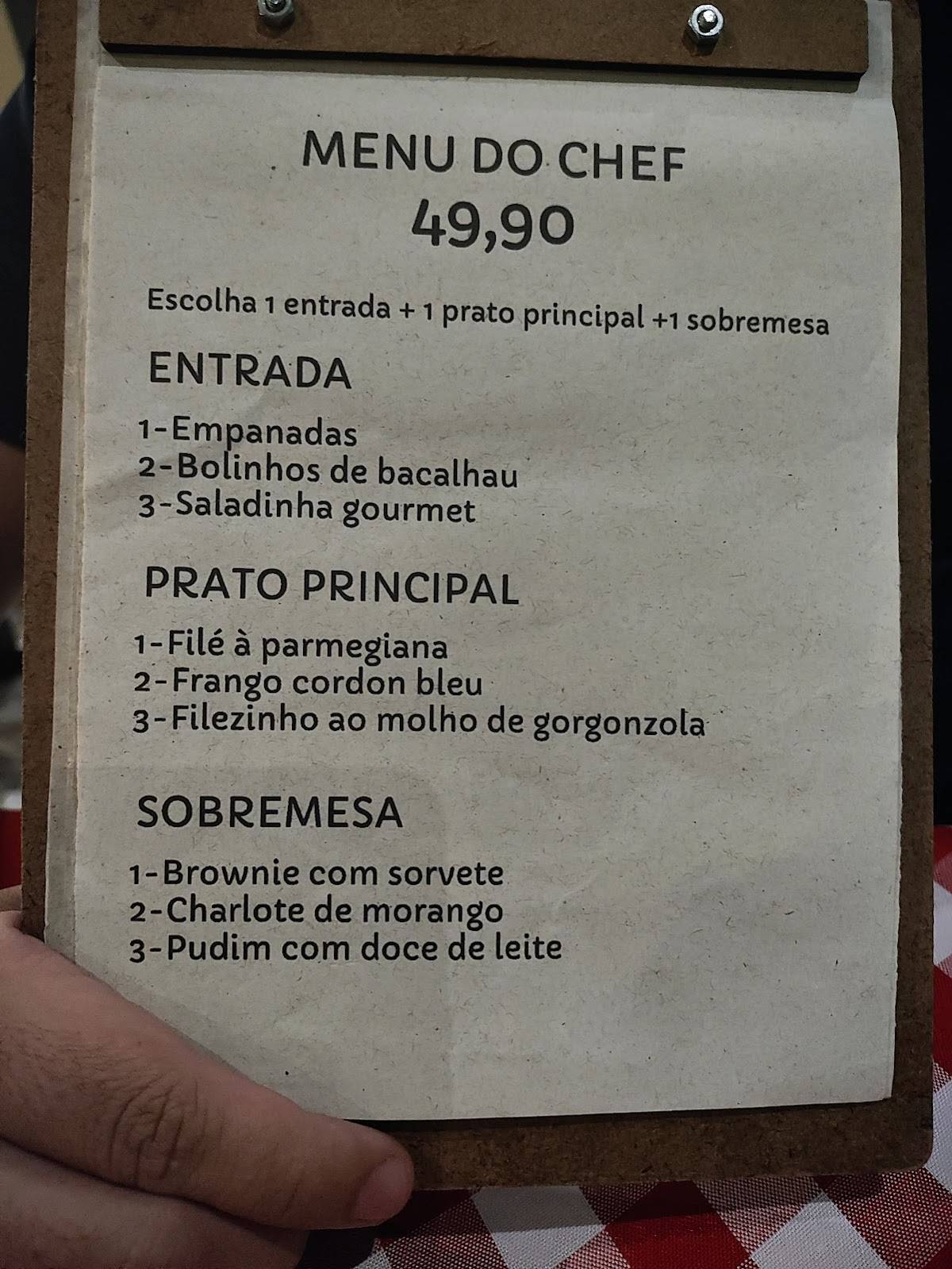 O Chalé cardápio