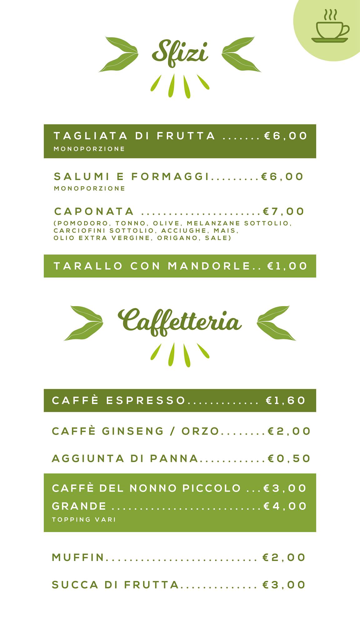 Menu di Chalet Valle Verde 